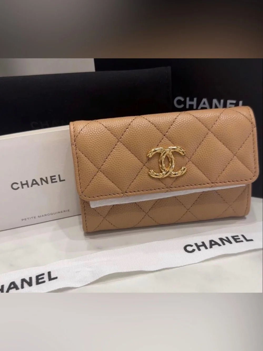 CHANEL Quilted Caviar Leather Wallet in Tan  CC 2026 ⭐️latest collection ❤️‍🔥